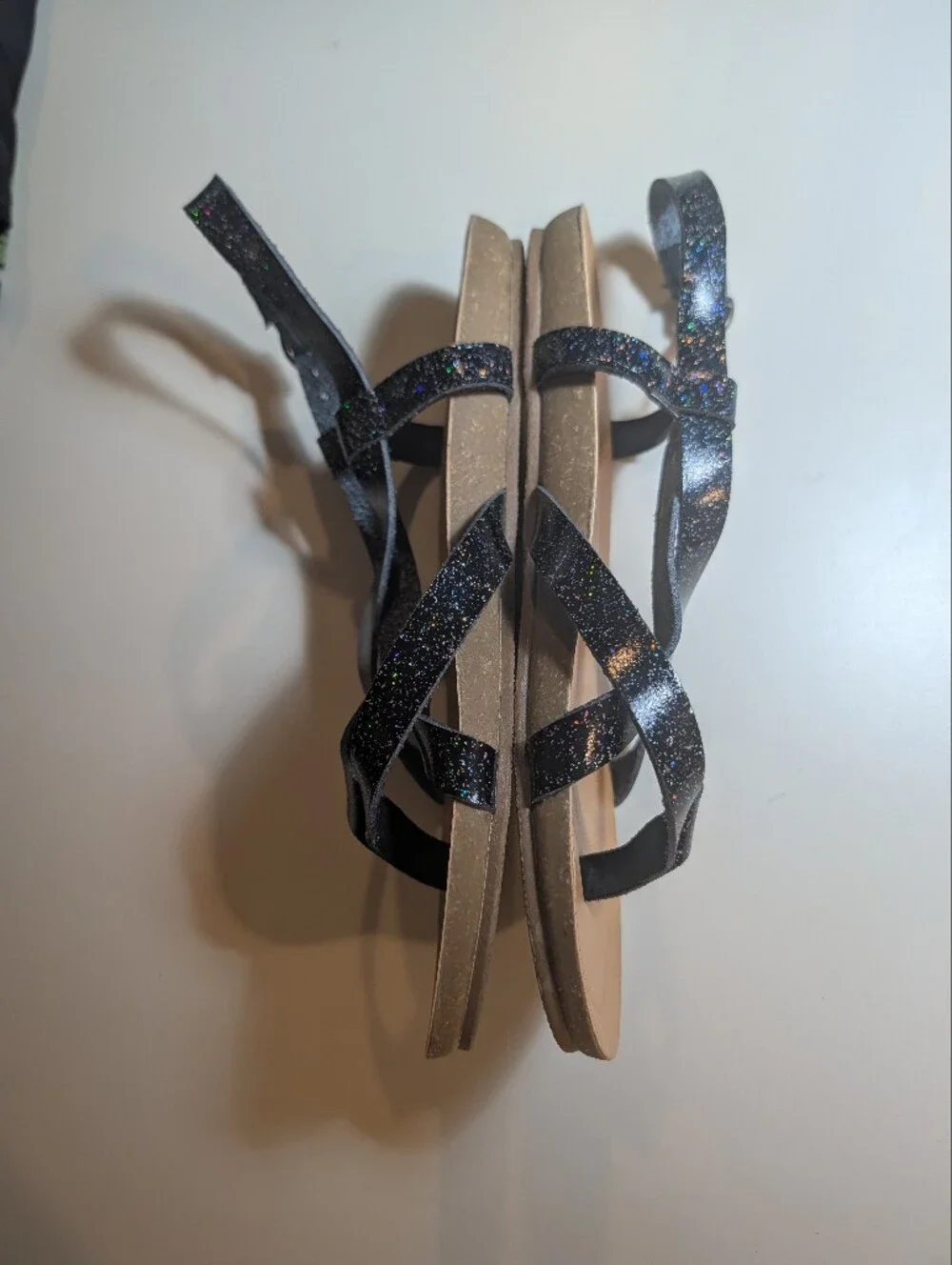 Blowfish Malibu Black Glitter Crisscross Strap Sandals Size 5.5 NWT